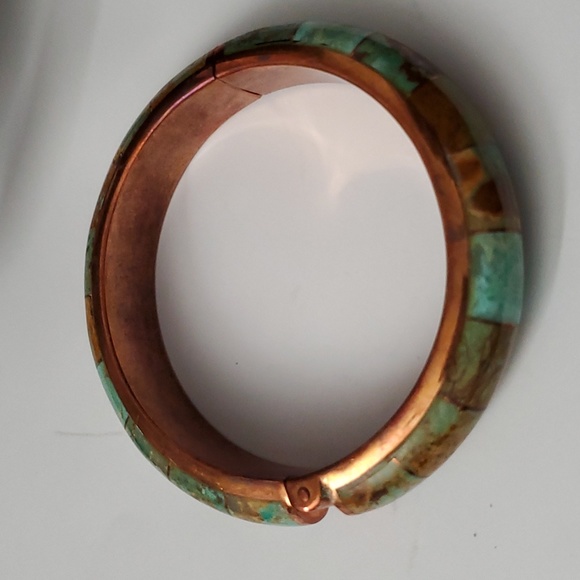 Copper Infused Mosaic Turquoise Bangle Bracelet - Picture 4 of 5